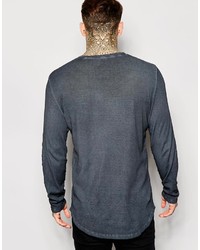 Asos Brand Longline Long Sleeve T Shirt In Rib Fabric With Oil Wash