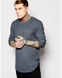 Asos Brand Longline Long Sleeve T Shirt In Rib Fabric With Oil Wash