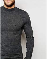 Asos Brand Muscle Long Sleeve T Shirt With Turtleneck And Logo In Gray
