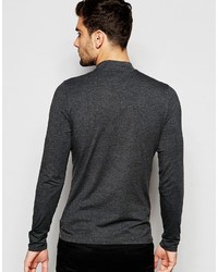 Asos Brand Muscle Long Sleeve T Shirt With Turtleneck And Logo In Gray