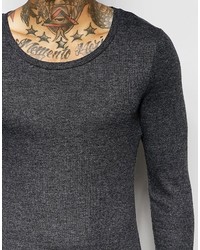 Asos Brand Rib Extreme Muscle Long Sleeve T Shirt With Scoop Neck In Charcoal