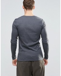Asos Brand Rib Extreme Muscle Long Sleeve T Shirt With V Neck Charcoal