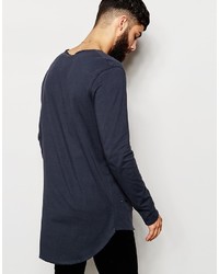 Asos Brand Super Longline Long Sleeve T Shirt With Studs And Raw Edges