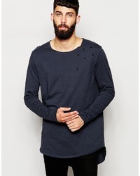 Asos Brand Super Longline Long Sleeve T Shirt With Studs And Raw Edges