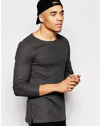 Asos Brand Waffle Jersey Muscle Long Sleeve T Shirt With Boat Neck