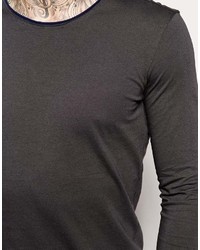 Sisley Long Sleeve T Shirt With Contrast Raw Edge Neck