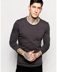 Sisley Long Sleeve T Shirt With Contrast Raw Edge Neck