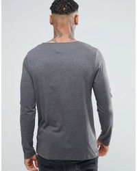 Asos Long Sleeve T Shirt With Scoop Neck In Charcoal