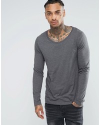 Asos Long Sleeve T Shirt With Scoop Neck In Charcoal