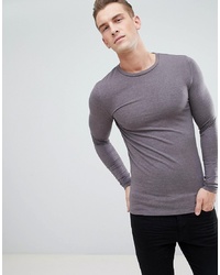 ASOS DESIGN Muscle Fit Long Sleeve T Shirt With Crew Neck In Brown Bear Marl