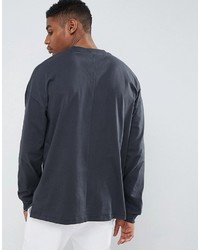 Asos Oversized Long Sleeve T Shirt With Cuff In Gray