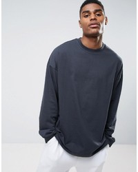 Asos Oversized Long Sleeve T Shirt With Cuff In Gray