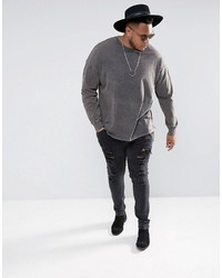 Asos Plus Oversized Long Sleeve T Shirt In Heavy Weight Jersey With Acid Wash