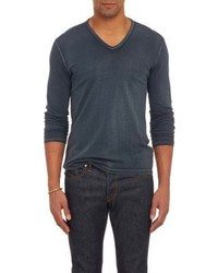 John Varvatos Star Usa Reverse Print Long Sleeve V Neck T Shirt