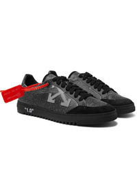 Off-White 20 Suede Trimmed Cracked Leather Sneakers