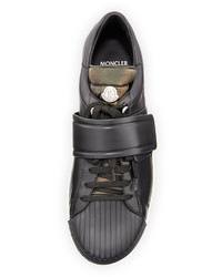 Moncler Arnoux Leather Grip Strap Sneakers Charcoal