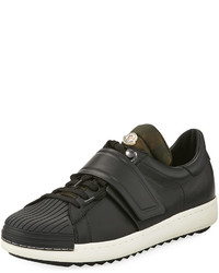 Moncler Arnoux Leather Grip Strap Sneakers Charcoal
