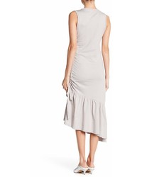 Lush Asymmetrical Ruffle Ruched Knit Midi Dress