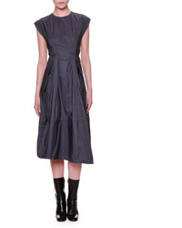Jil Sander Cap Sleeve Jewel Neck Midi Dress Gray