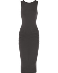 James Perse Ruched Stretch Cotton Jersey Midi Dress Charcoal
