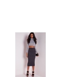 Missguided Longline Jersey Midi Skirt Charcoal Grey