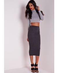 Missguided Longline Jersey Midi Skirt Charcoal Grey