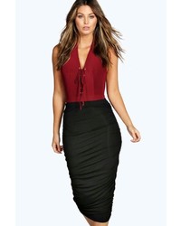 Boohoo Steph Rouched Side Jersey Midi Skirt