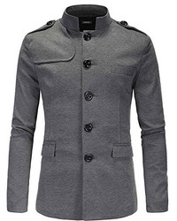 Nidicus Military Stand Neck Single Breasted Flap Lightweight Pea Coat