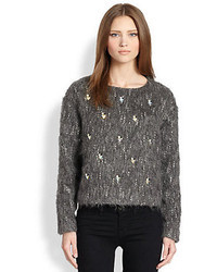 Tba Rhinestone Embellished Fuzz Textured Sweater