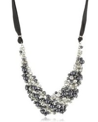 Nina Melanie Charcoal Glass Pearl And Crystal Necklace