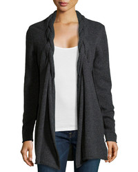 Neiman Marcus Cashmere Braided Cascading Cardigan Charcoal