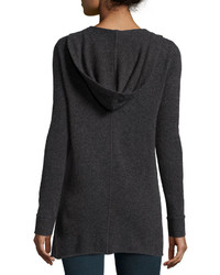 Neiman Marcus Cashmere Hooded Open Front Cardigan Charcoal