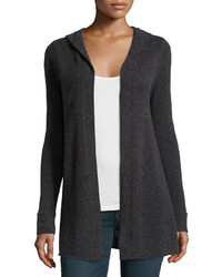 Neiman Marcus Cashmere Hooded Open Front Cardigan Charcoal