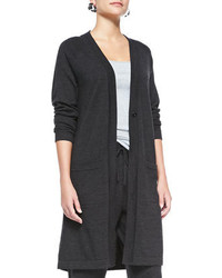 Eileen Fisher Merino Wool Long Sleeve Cardigan Charcoal