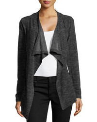 Neiman Marcus Ruched Back Cascading Cardigan Charcoal