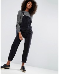 Asos Cord Patch Pocket Overall In Washed Black
