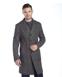 Giorgio Armani Armani Grey Herringbone Wool Button Front Overcoat