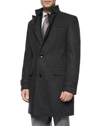 Hugo Boss Boss Stand Collar Wool Overcoat Charcoal
