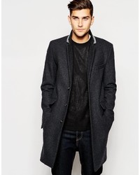 Asos Brand Wool Mix Overcoat In Dark Gray