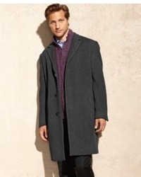 Calvin Klein Coat Plaza Charcoal Twill Wool Blend Overcoat