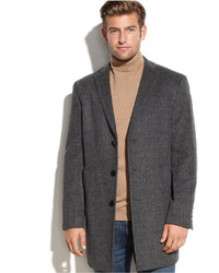 DKNY Charcoal Neat Slim Fit Wool Blend Overcoat