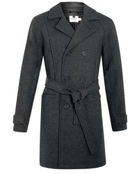 Topman Charcoal Wool Blend Trench Coat
