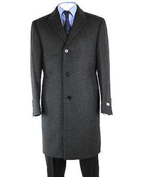 Calvin Klein Coat Solid Plaza Wool Blend Overcoat Black Charcoal 7cu