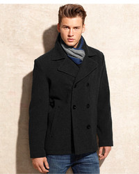 Kenneth Cole Coat Wool Blend Peacoat With Scarf