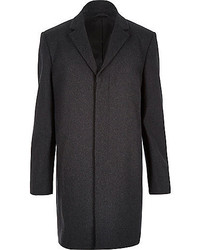 River Island Dark Grey Wool Blend Overcoat