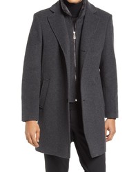 HiSO Genuine Shearling Collar Wool Blend Coat With Bib
