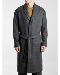 Topman Lux Grey Belted Overcoat