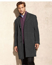 Calvin Klein Plaza Charcoal Twill Wool Blend Overcoat