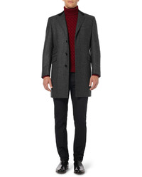 Canali Slim Fit Velvet Collar Wool Overcoat