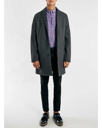 Topman Charcoal Wool Blend Overcoat